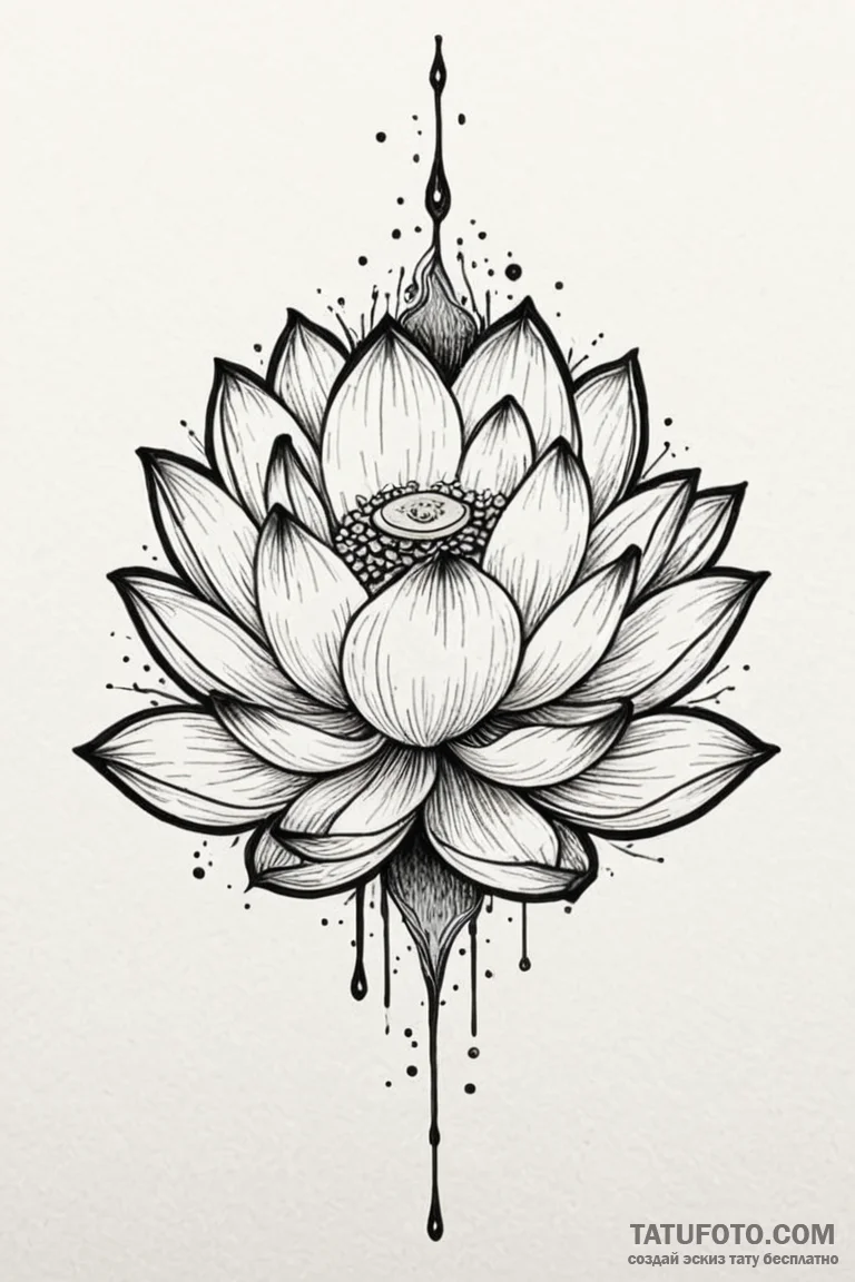 Tattoo sketch a stylized lotus flower bloomin... - эскиз тату (№1750897973_0, 26.06.2025 00:32) — Tatufoto.com