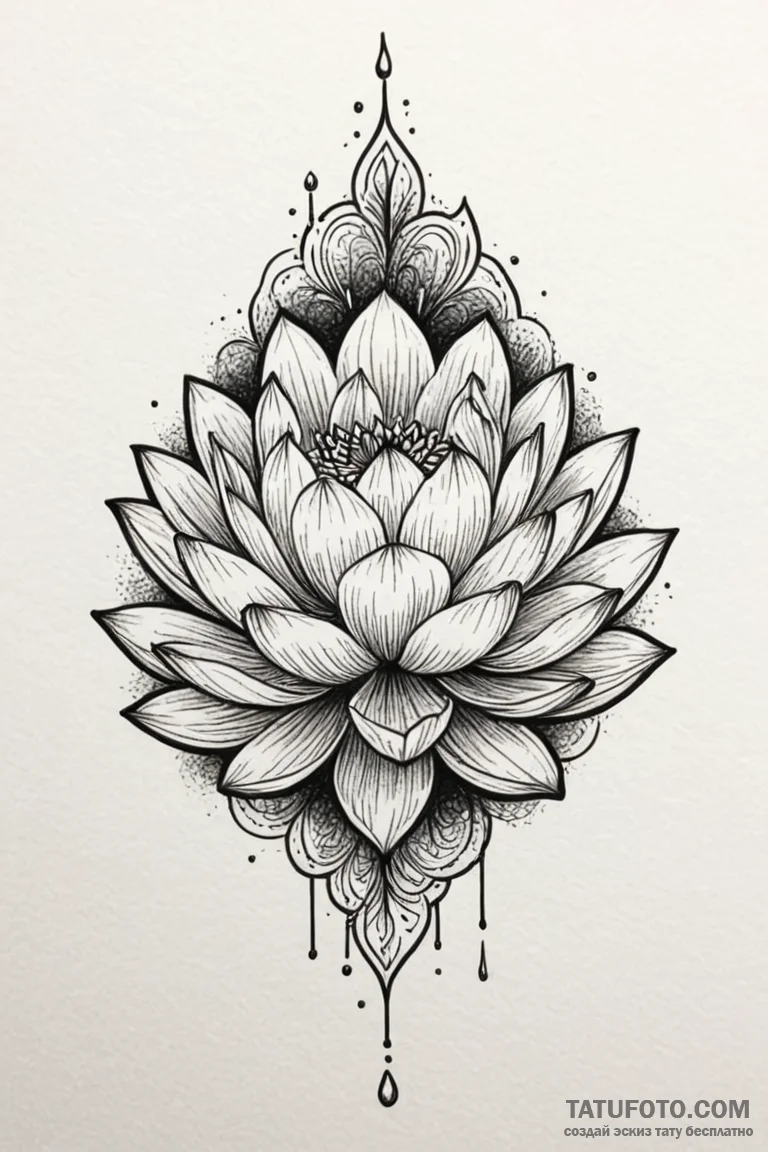 Tattoo sketch a stylized lotus flower bloomin... - эскиз тату (№1750897973_1, 26.06.2025 00:32) — Tatufoto.com