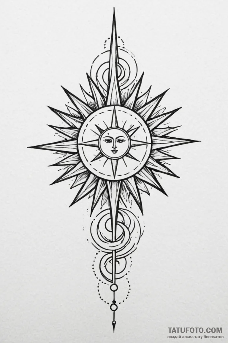 Tattoo sketch: a kolovrat integrated into a s... - эскиз тату (№1750899731_1, 26.06.2025 01:02) — Tatufoto.com