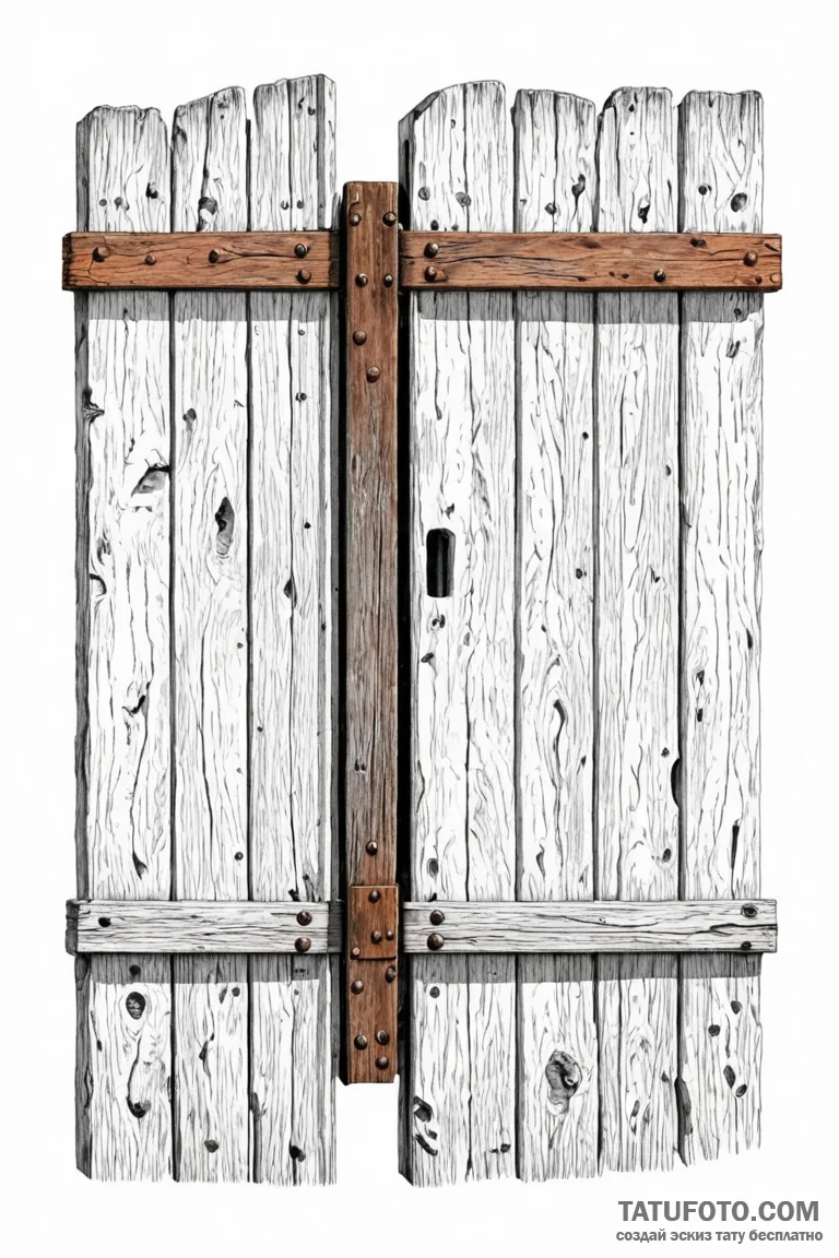 A shot of an old, weathered barn door with a... - эскиз тату (№1750900790_1, 26.06.2025 01:19) — Tatufoto.com