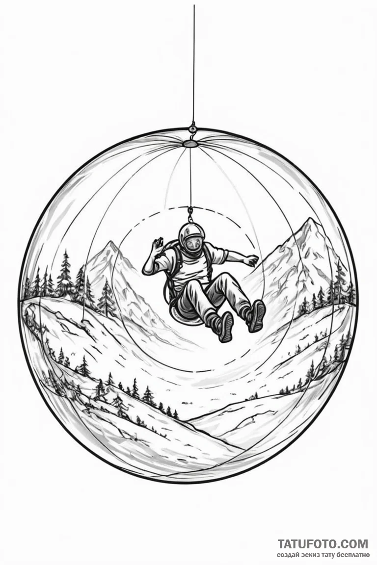 A person zorbing down a hill. - эскиз тату (№1750901653_0, 26.06.2025 01:34) — Tatufoto.com
