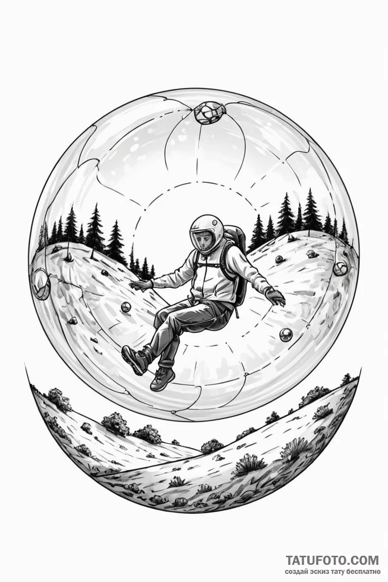 A person zorbing down a hill. - эскиз тату (№1750901653_1, 26.06.2025 01:34) — Tatufoto.com