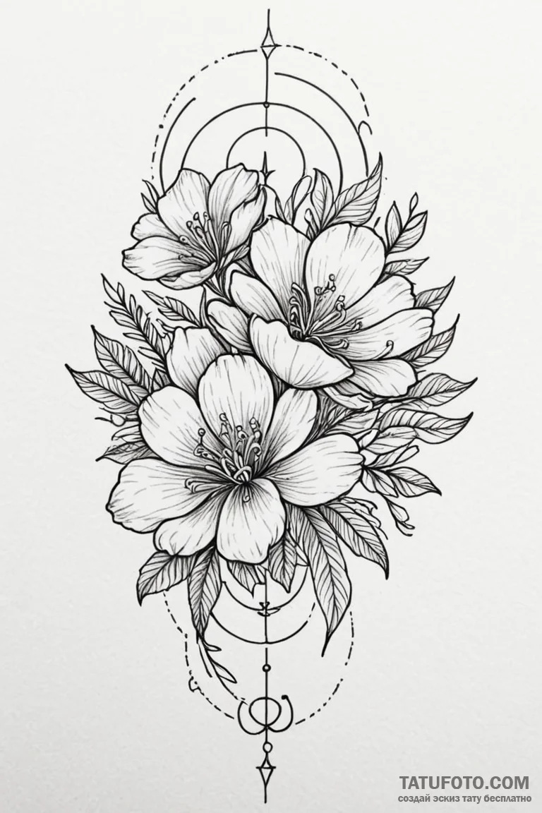 Tattoo sketch a personal birth flower combine... - эскиз тату (№1750902221_0, 26.06.2025 01:43) — Tatufoto.com