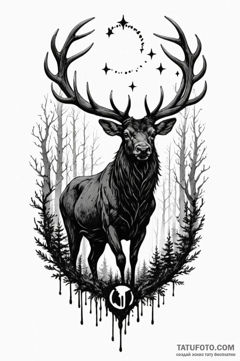 Tattoo design a blackwork forest with the sil... - эскиз тату (№1750902298_0, 26.06.2025 01:44) — Tatufoto.com