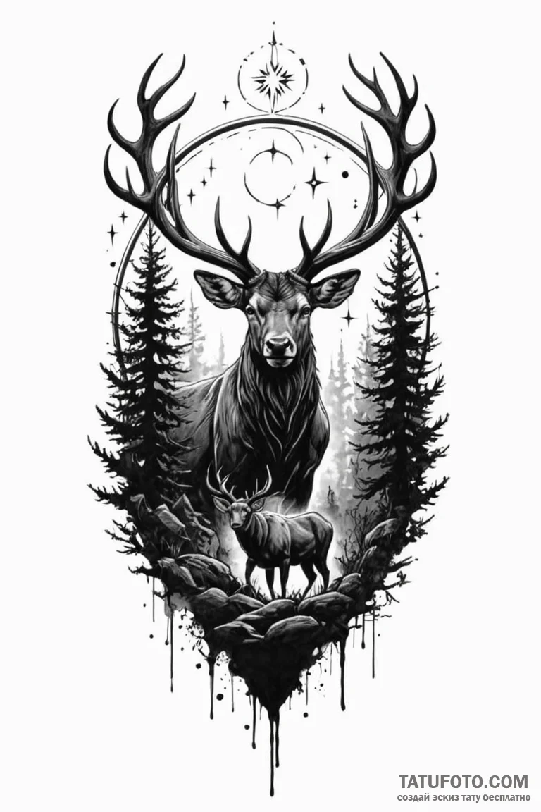 Tattoo design a blackwork forest with the sil... - эскиз тату (№1750902298_1, 26.06.2025 01:44) — Tatufoto.com