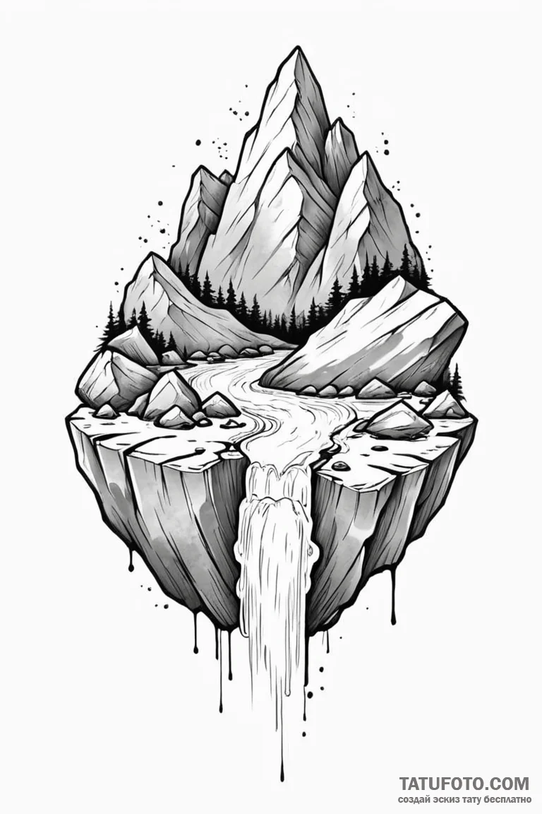 Tattoo sketch a solid, unyielding rock agains... - эскиз тату (№1750903817_0, 26.06.2025 02:10) — Tatufoto.com