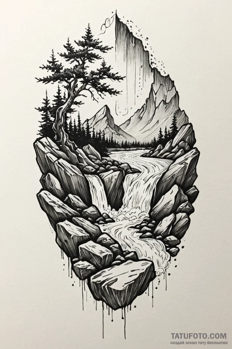 Tattoo sketch a solid, unyielding rock agains... - эскиз тату (№1750903817_1, 26.06.2025 02:10) — Tatufoto.com
