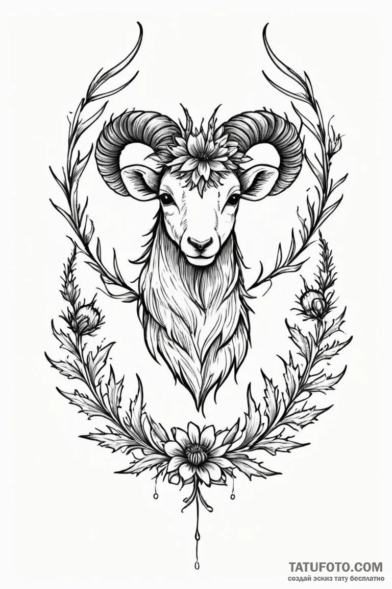 Tattoo sketch a zodiac animal integrated with... - эскиз тату (№1750904036_0, 26.06.2025 02:13) — Tatufoto.com