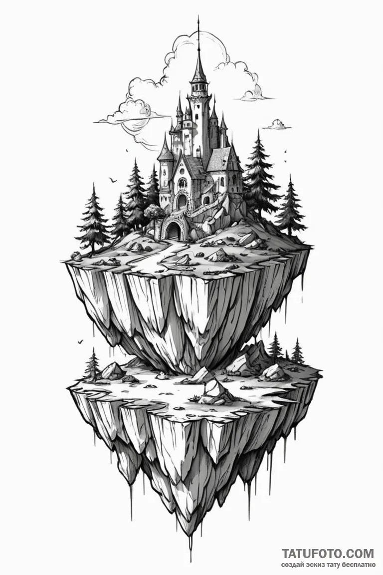 Tattoo design a floating island from a fantas... - эскиз тату (№1750906112_0, 26.06.2025 02:48) — Tatufoto.com