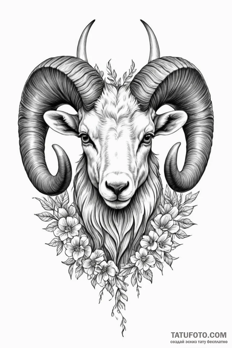 Tattoo sketch a hyperrealistic aries ram's he... - эскиз тату (№1750906971_1, 26.06.2025 03:02) — Tatufoto.com