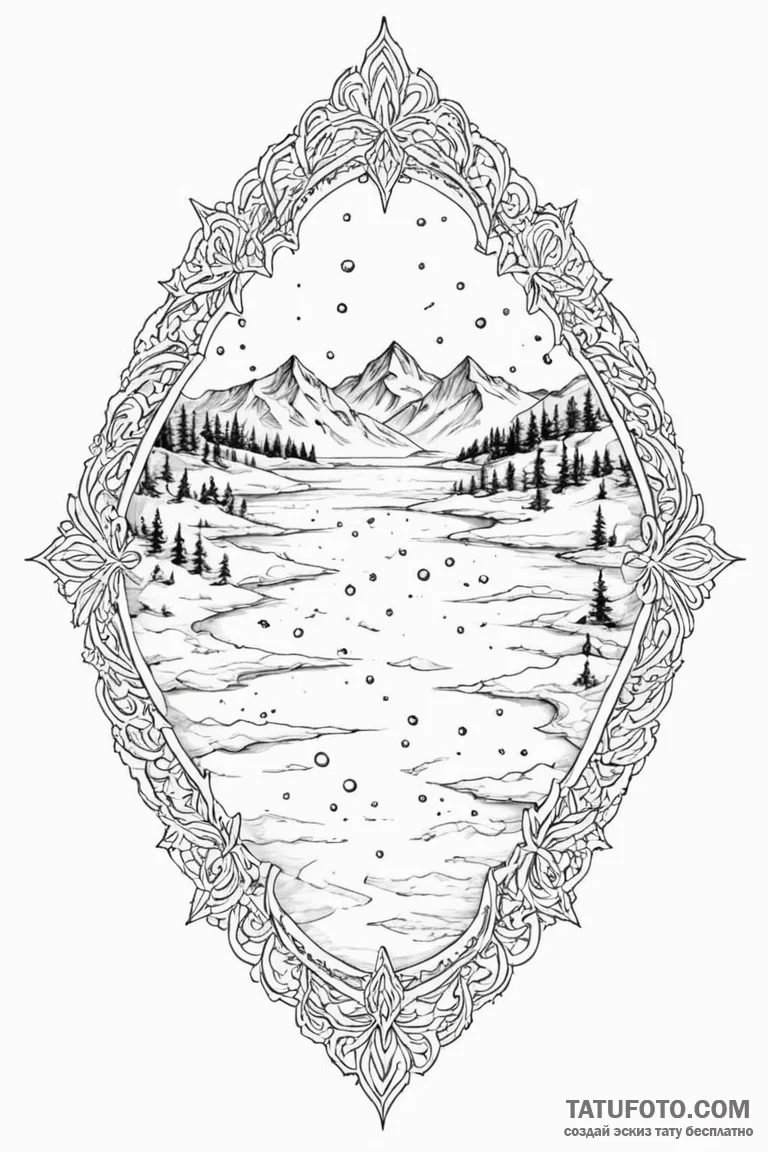 A close-up of the patterns on a frozen lake's... - эскиз тату (№1750907772_1, 26.06.2025 03:16) — Tatufoto.com