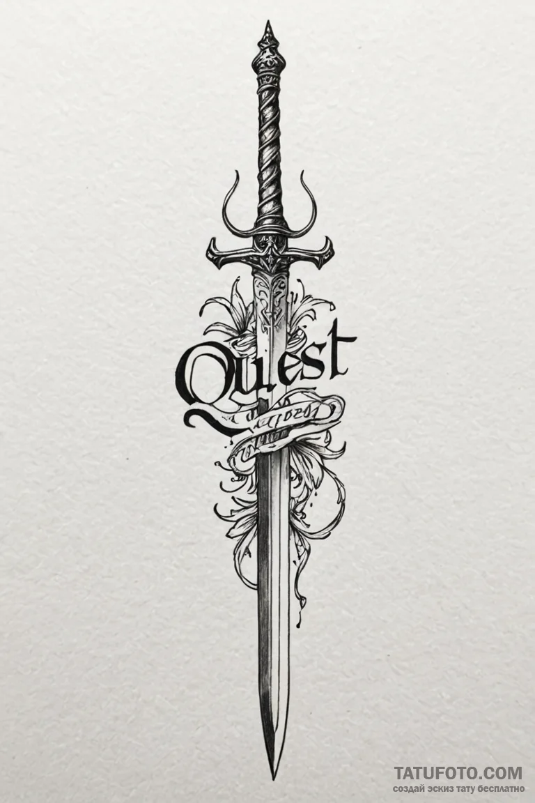 Tattoo design 'quest accepted' in a medieval... - эскиз тату (№1750907902_1, 26.06.2025 03:18) — Tatufoto.com