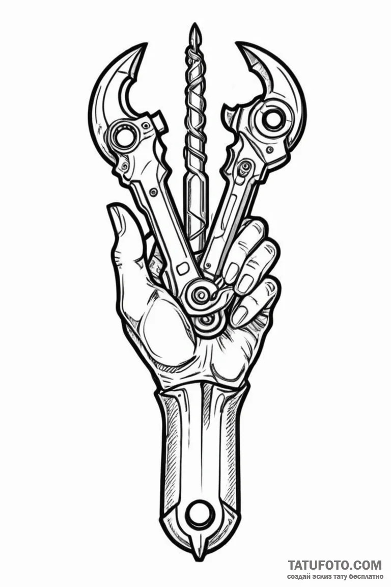 Tattoo design a stylized cybernetic hand hold... - эскиз тату (№1750907969_1, 26.06.2025 03:19) — Tatufoto.com