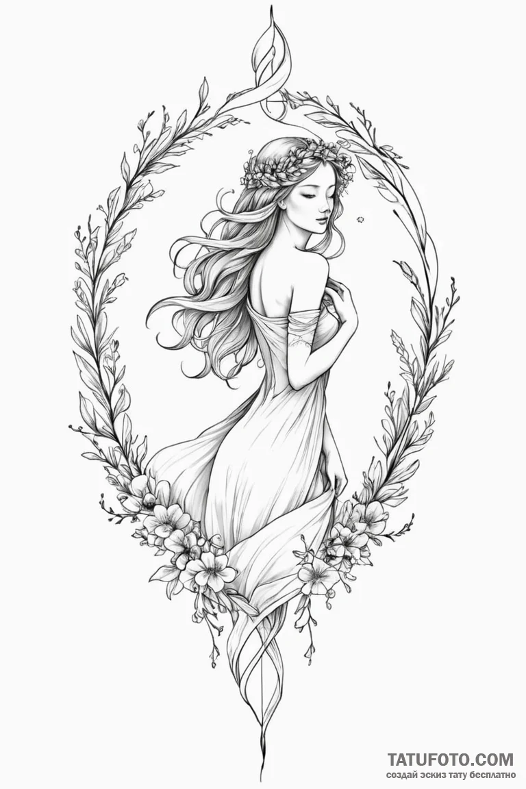Tattoo design a virgo maiden, depicted in a d... - эскиз тату (№1750908689_0, 26.06.2025 03:31) — Tatufoto.com