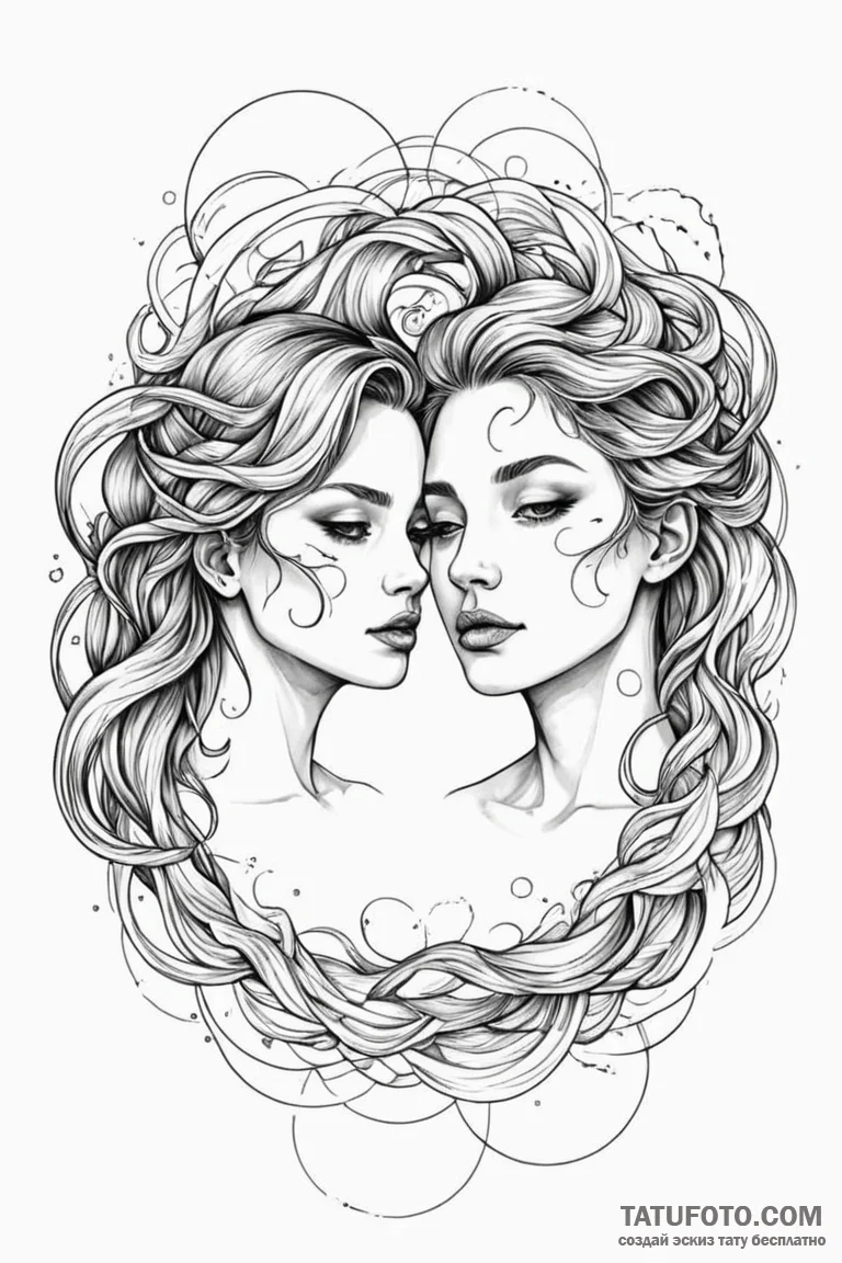 Tattoo sketch gemini faces dissolving into a... - эскиз тату (№1750909672_0, 26.06.2025 03:47) — Tatufoto.com