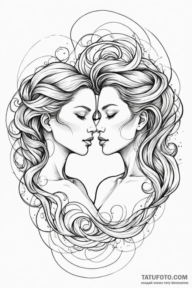Tattoo sketch gemini faces dissolving into a... - эскиз тату (№1750909672_1, 26.06.2025 03:47) — Tatufoto.com