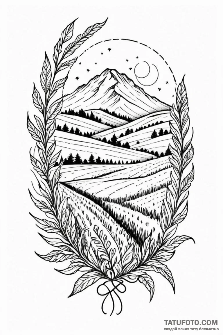 Tattoo design: a landscape of fertile fields... - эскиз тату (№1750909739_1, 26.06.2025 03:48) — Tatufoto.com