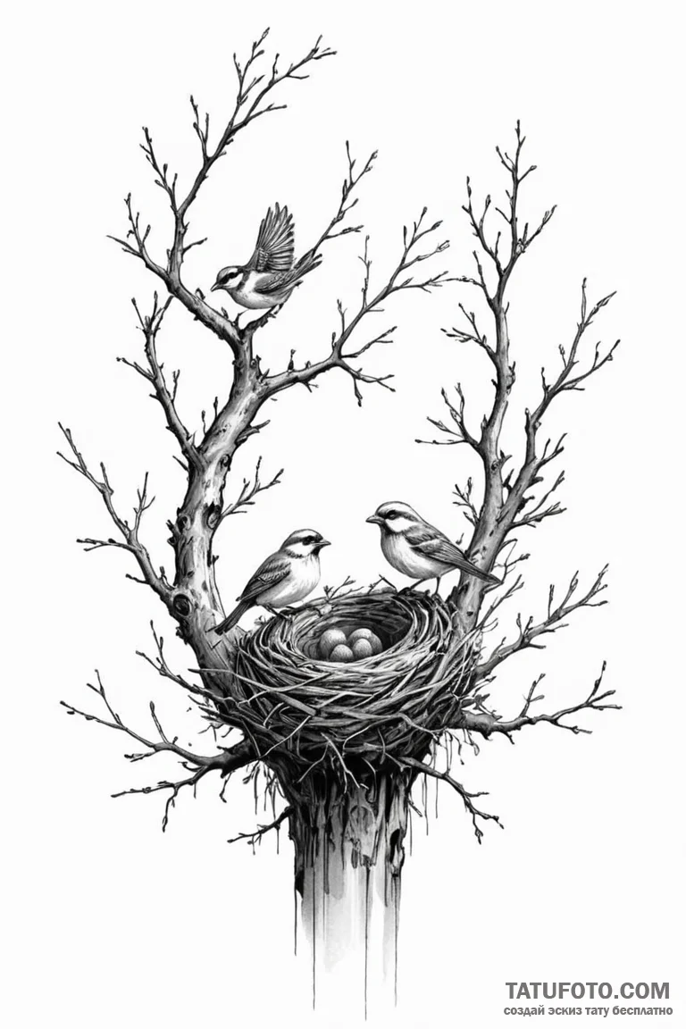 Tattoo design a tree branch with two birds' n... - эскиз тату (№1750911429_1, 26.06.2025 04:17) — Tatufoto.com