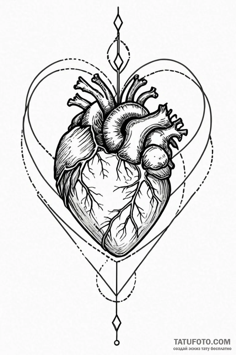 Tattoo sketch a delicate geometric heart, com... - эскиз тату (№1750911496_1, 26.06.2025 04:18) — Tatufoto.com