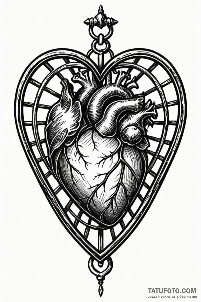 Tattoo design a stylized heart protected by a... - эскиз тату (№1750912304_0, 26.06.2025 04:31) — Tatufoto.com