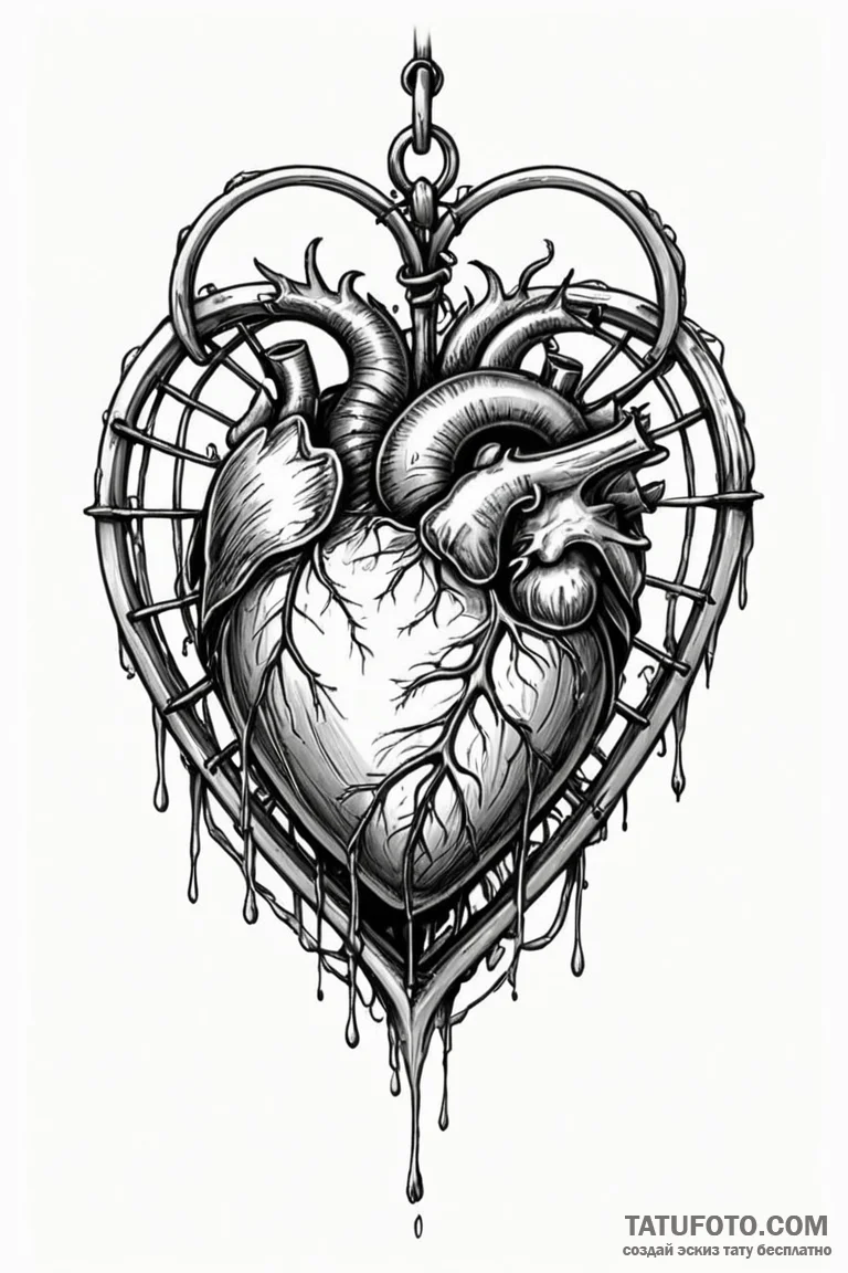 Tattoo design a stylized heart protected by a... - эскиз тату (№1750912304_1, 26.06.2025 04:31) — Tatufoto.com