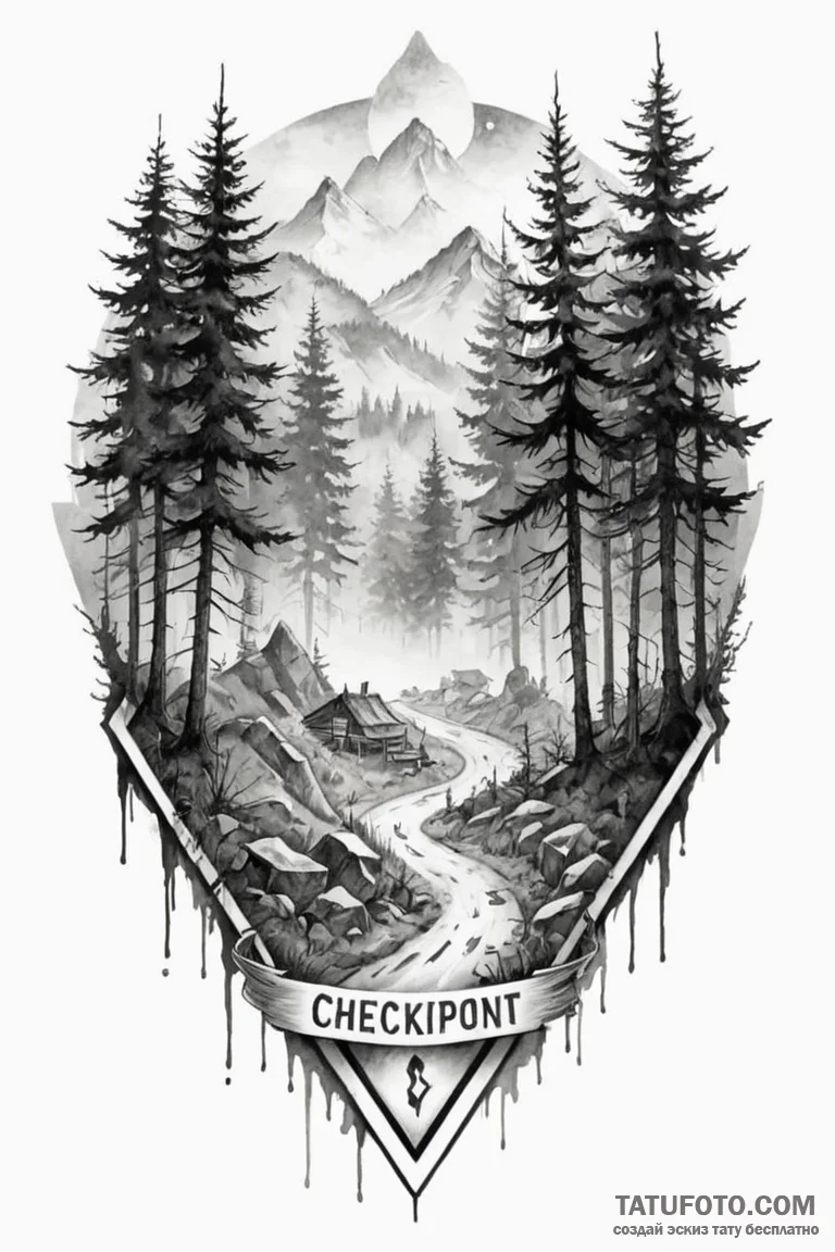 Tattoo sketch a glowing "checkpoint" banner i... - эскиз тату (№1750913373_0, 26.06.2025 04:49) — Tatufoto.com