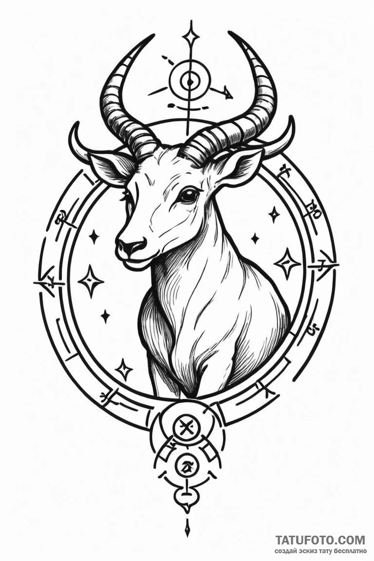 Tattoo design a zodiac animal with a single,... - эскиз тату (№1750914135_1, 26.06.2025 05:02) — Tatufoto.com