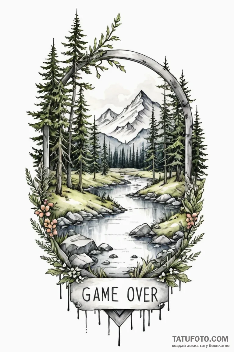 Tattoo sketch a "game over" screen subtly ble... - эскиз тату (№1750915058_0, 26.06.2025 05:17) — Tatufoto.com