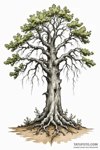 Tattoo design a single, strong oak tree with... - эскиз тату (№1750916918_1, 26.06.2025 05:48) — Tatufoto.com