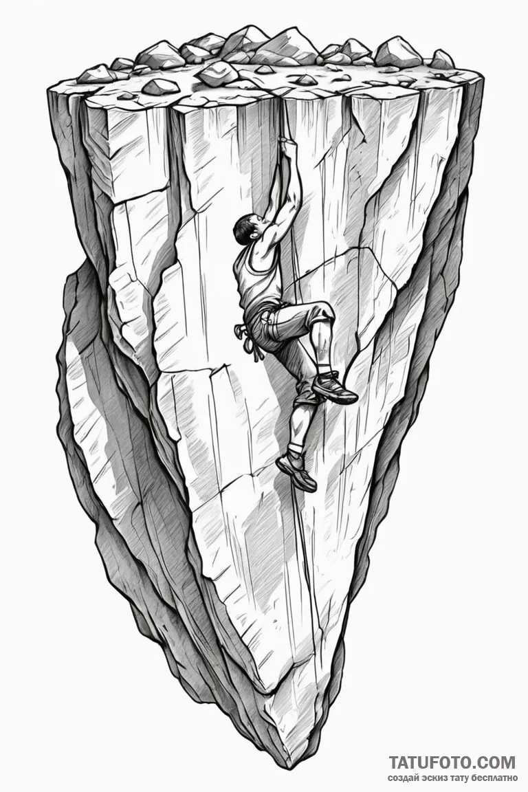 A rock climber hanging from a sheer cliff fac... - эскиз тату (№1750916987_0, 26.06.2025 05:49) — Tatufoto.com
