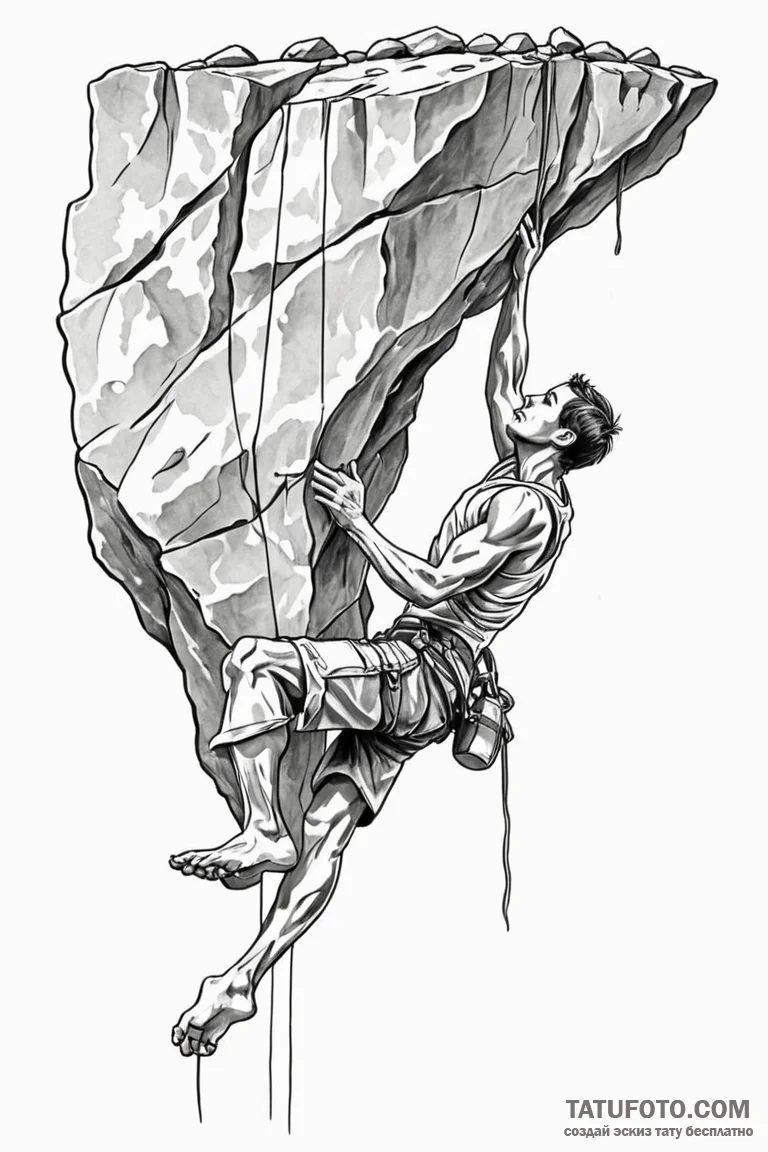 A rock climber hanging from a sheer cliff fac... - эскиз тату (№1750916987_1, 26.06.2025 05:49) — Tatufoto.com