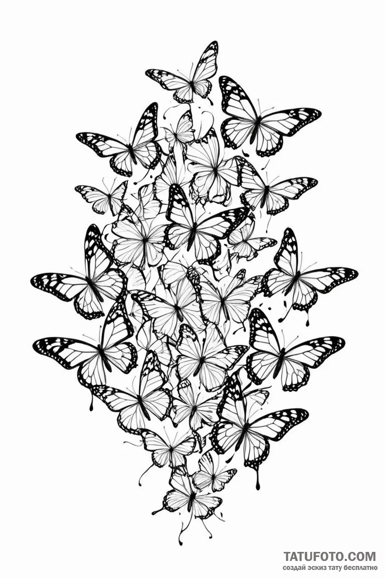 A swarm of monarch butterflies migrating. - эскиз тату (№1750917126_0, 26.06.2025 05:52) — Tatufoto.com