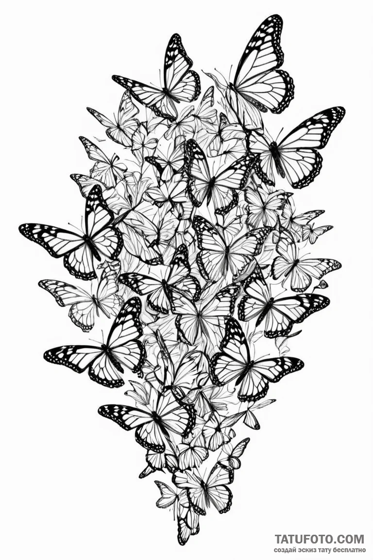 A swarm of monarch butterflies migrating. - эскиз тату (№1750917126_1, 26.06.2025 05:52) — Tatufoto.com