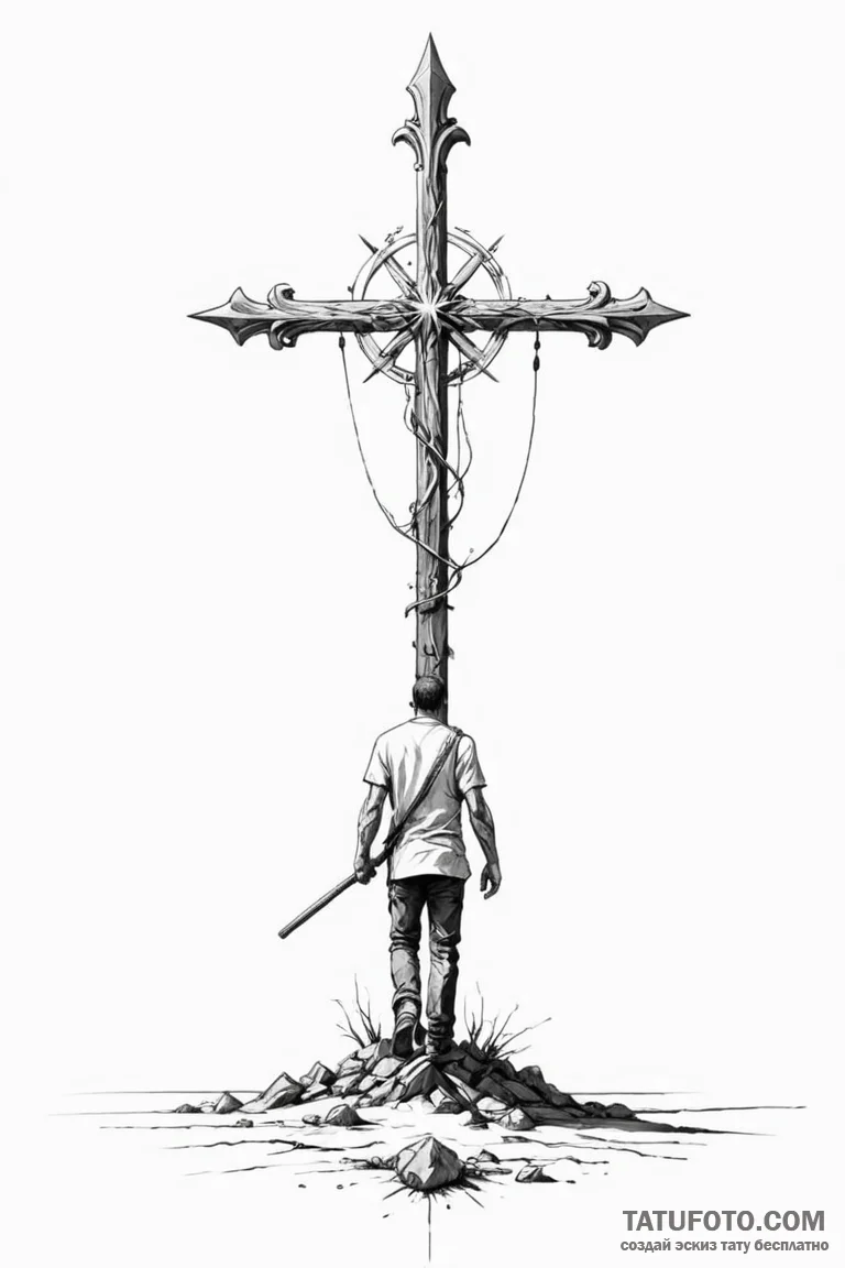 Tattoo sketch a lone figure standing at the c... - эскиз тату (№1750920519_1, 26.06.2025 06:48) — Tatufoto.com