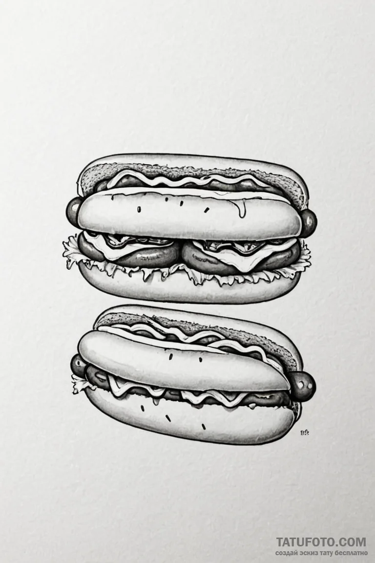Tattoo design a 'hot dog' on one, 'bun' on th... - эскиз тату (№1750921284_0, 26.06.2025 07:01) — Tatufoto.com