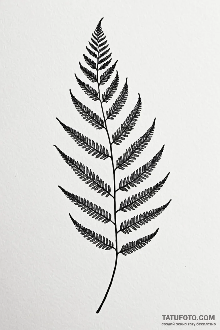 Tattoo design a single fern leaf, symbolizing... - эскиз тату (№1750921425_0, 26.06.2025 07:03) — Tatufoto.com