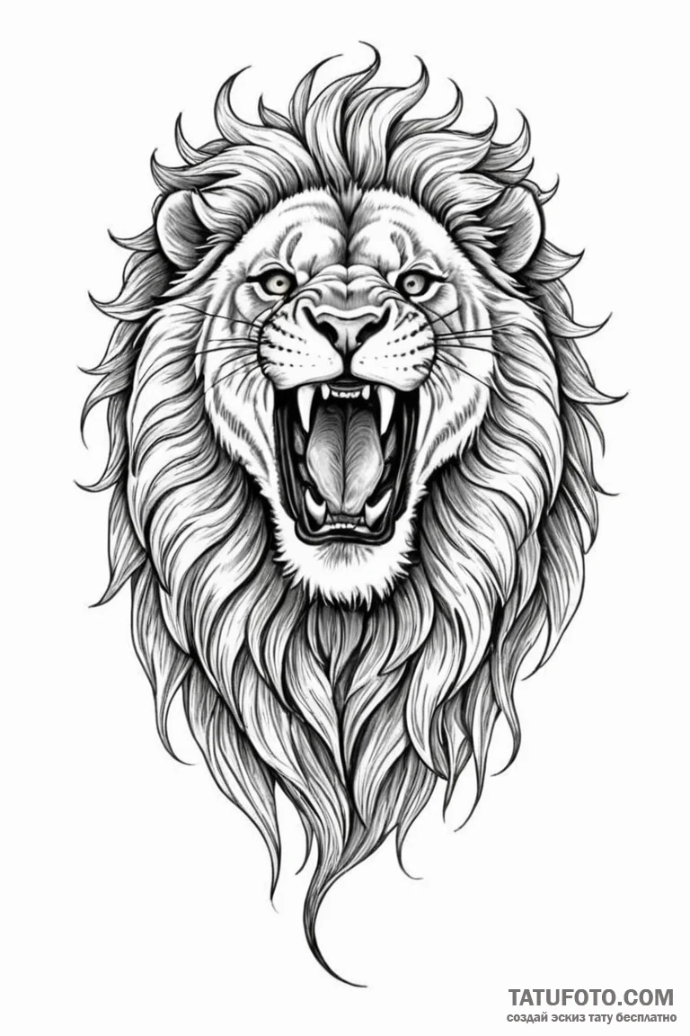 Tattoo sketch a lion roaring after a successf... - эскиз тату (№1750921497_1, 26.06.2025 07:04) — Tatufoto.com