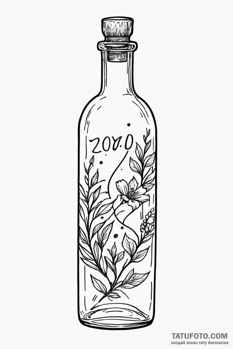 Tattoo design a stylized message in a bottle... - эскиз тату (№1750922256_0, 26.06.2025 07:17) — Tatufoto.com