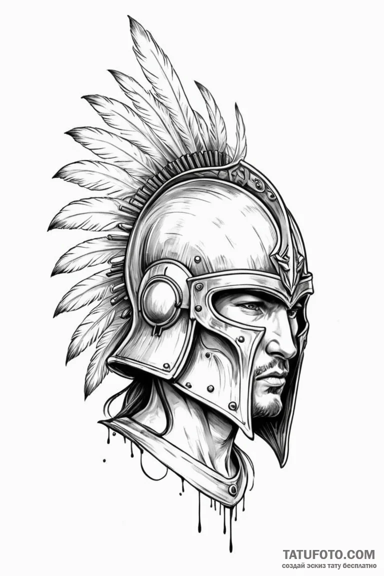 Tattoo sketch a warrior's helmet with a singl... - эскиз тату (№1750925112_1, 26.06.2025 08:05) — Tatufoto.com
