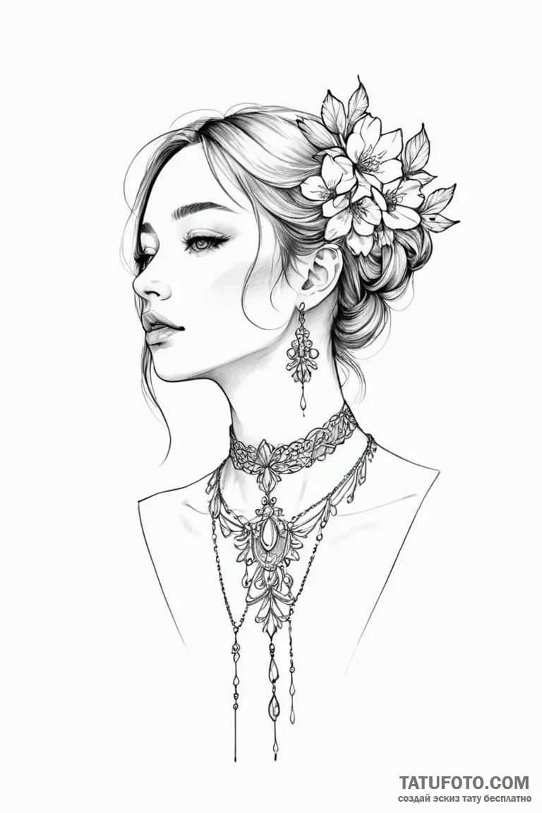 Tattoo design a neck with a delicate line res... - эскиз тату (№1750925376_1, 26.06.2025 08:09) — Tatufoto.com