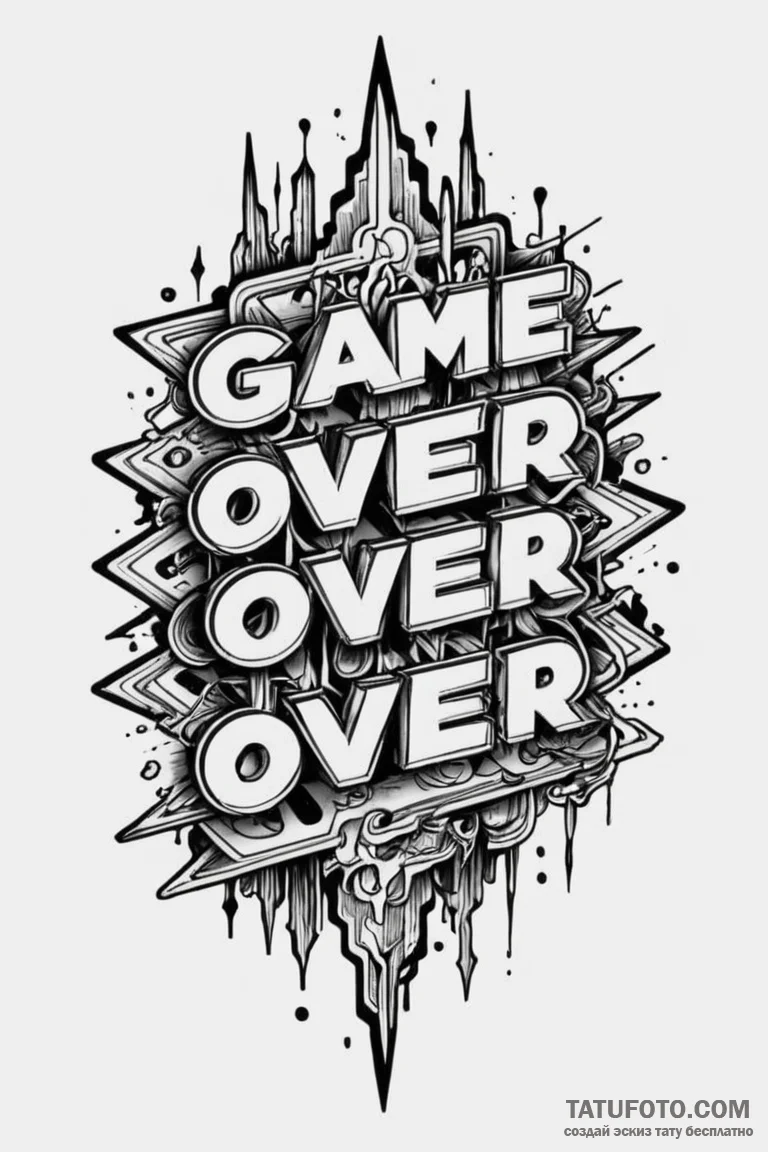 Tattoo sketch a "game over" message made of f... - эскиз тату (№1750925902_1, 26.06.2025 08:18) — Tatufoto.com