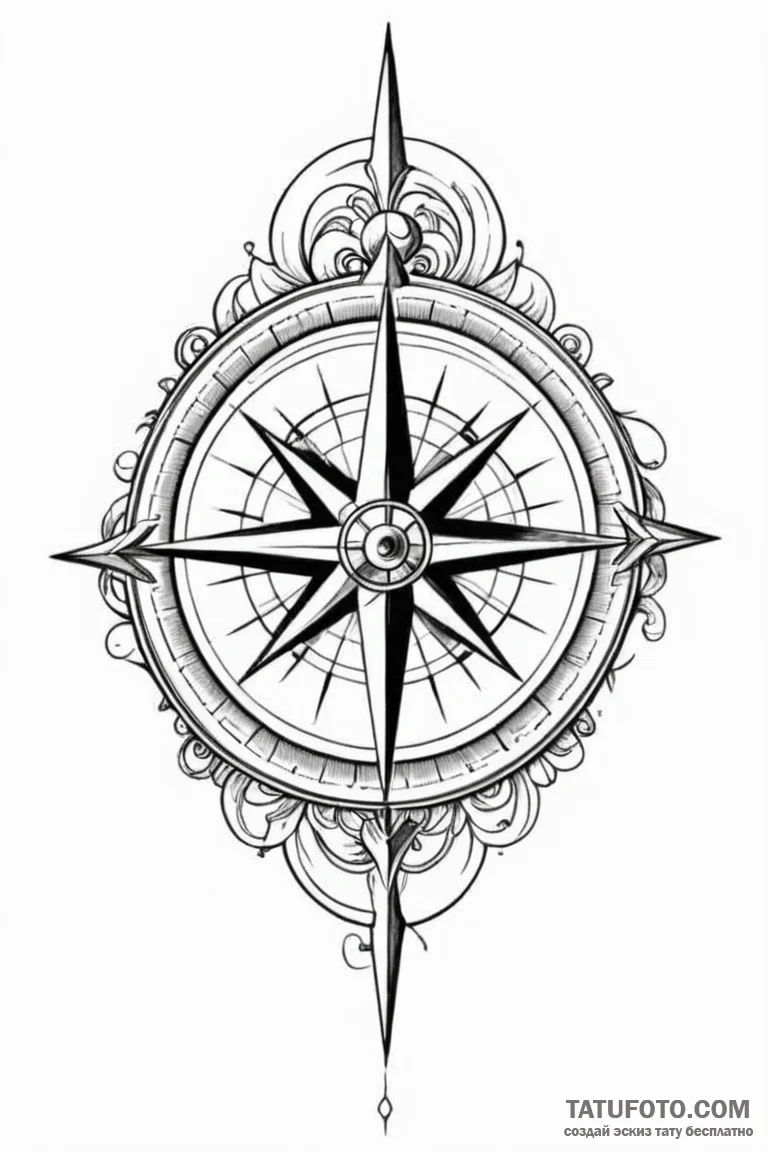 Tattoo design a small, stylized compass. - эскиз тату (№1750926778_1, 26.06.2025 08:32) — Tatufoto.com