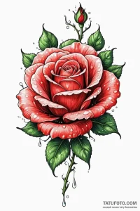 Tattoo design a single, vibrant red rose, ful... - эскиз тату (№1750927771_1, 26.06.2025 08:49) — Tatufoto.com