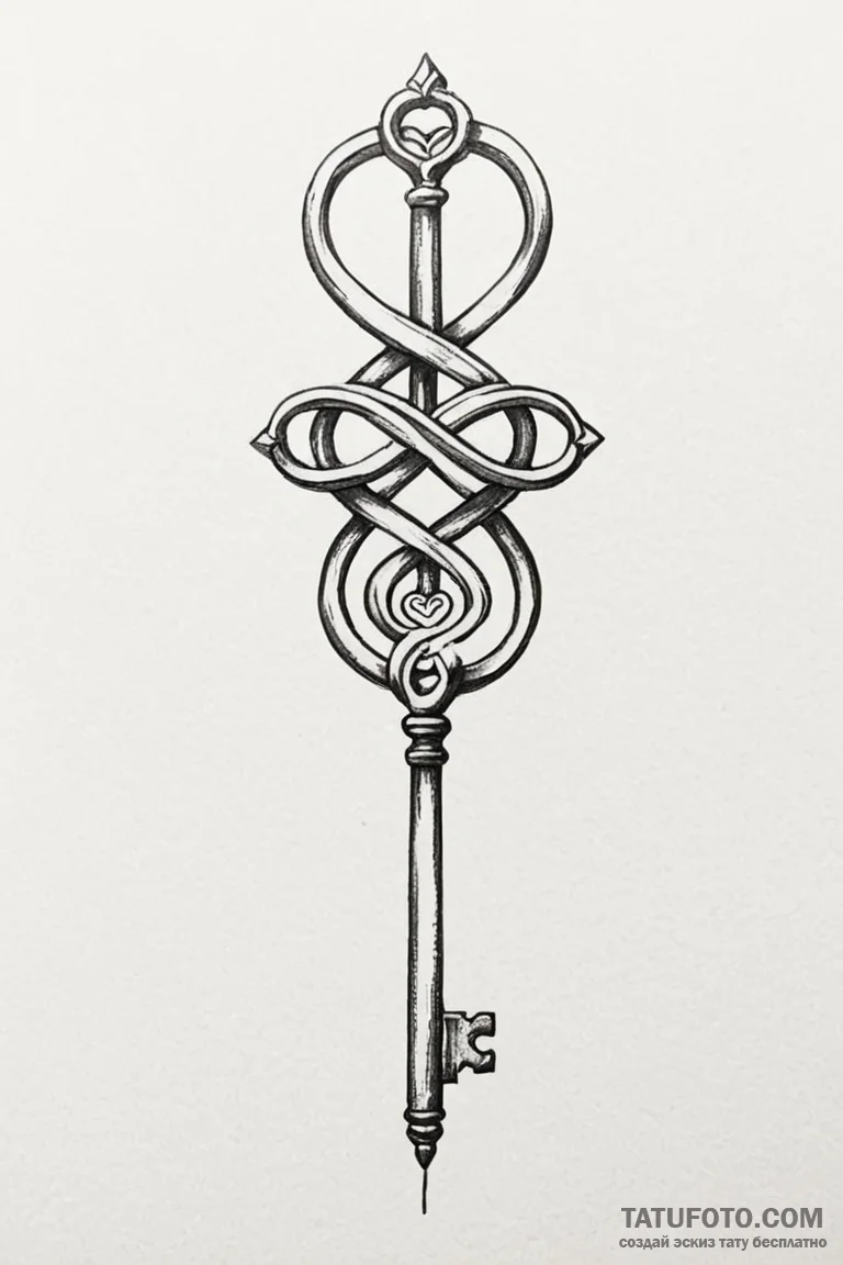 Tattoo sketch a key that also forms an infini... - эскиз тату (№1750927839_1, 26.06.2025 08:50) — Tatufoto.com