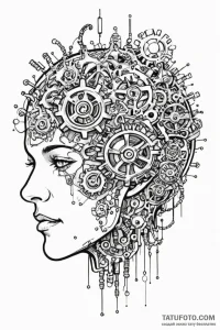 Tattoo sketch a brain with gears and circuits... - эскиз тату (№1750928633_0, 26.06.2025 09:03) — Tatufoto.com