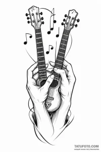 Tattoo design two stylized hands playing inst... - эскиз тату (№1750928700_0, 26.06.2025 09:05) — Tatufoto.com