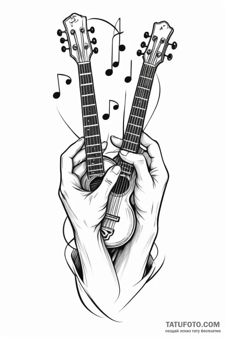 Tattoo design two stylized hands playing inst... - эскиз тату (№1750928700_0, 26.06.2025 09:05) — Tatufoto.com