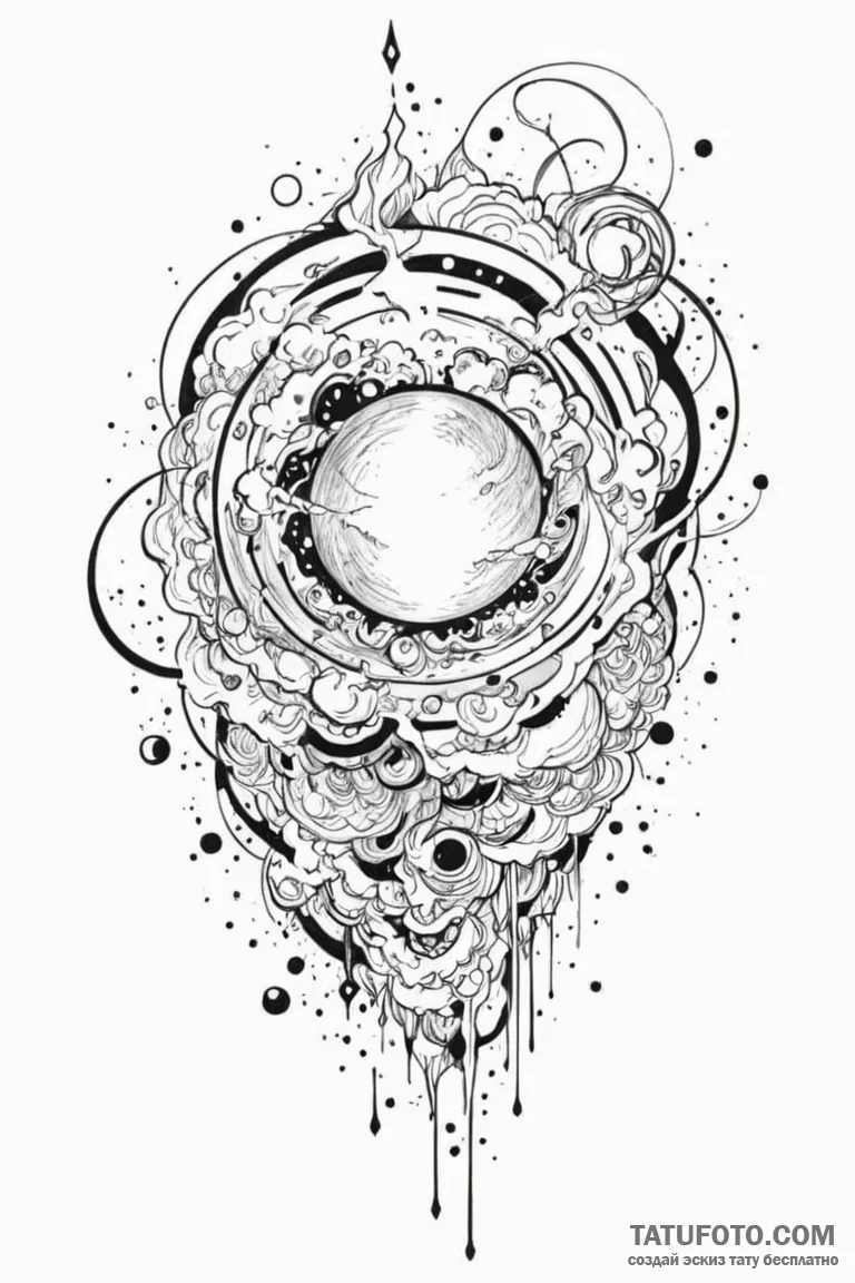 Tattoo sketch an abstract cosmic storm, conta... - эскиз тату (№1750929519_1, 26.06.2025 09:18) — Tatufoto.com