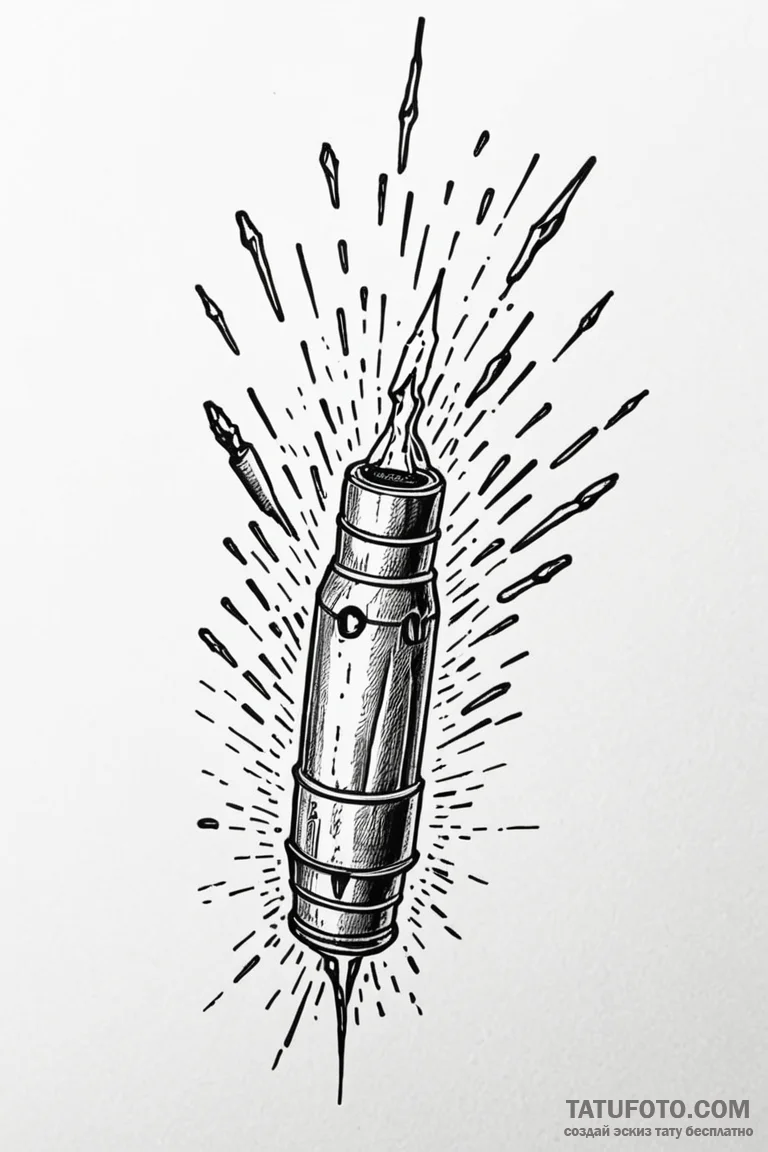 Tattoo sketch a bullet casing falling in slow... - эскиз тату (№1750929786_1, 26.06.2025 09:23) — Tatufoto.com