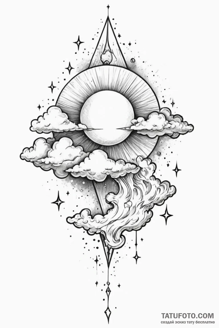 Tattoo sketch a subtle cloud texture on a cel... - эскиз тату (№1750930446_0, 26.06.2025 09:34) — Tatufoto.com